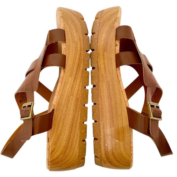 Korks Fallon Brown Faux Leather Wedge Heel Platform Slingback Sandals Size 8 - Picture 8 of 9